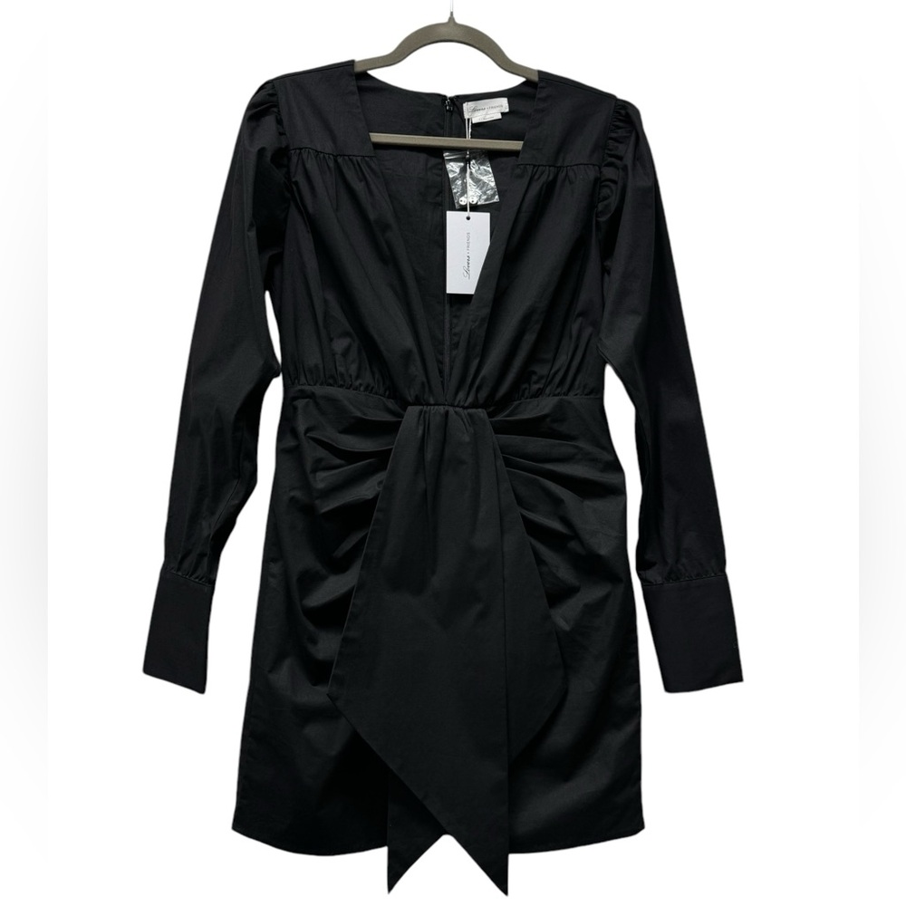New! Lovers + Friends puff sleeve ruched faux wrap mini dress, black, small